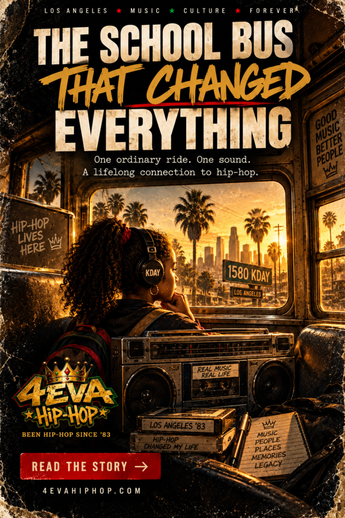 The School Bus That Changed Everything — 4EVA HIP-HOP origin story artwork.